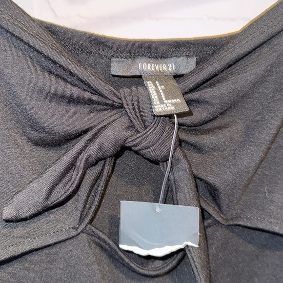 F21 midi dress bodycon Black cut out tie front short sleeve stretch small NWT - Picture 5 of 6